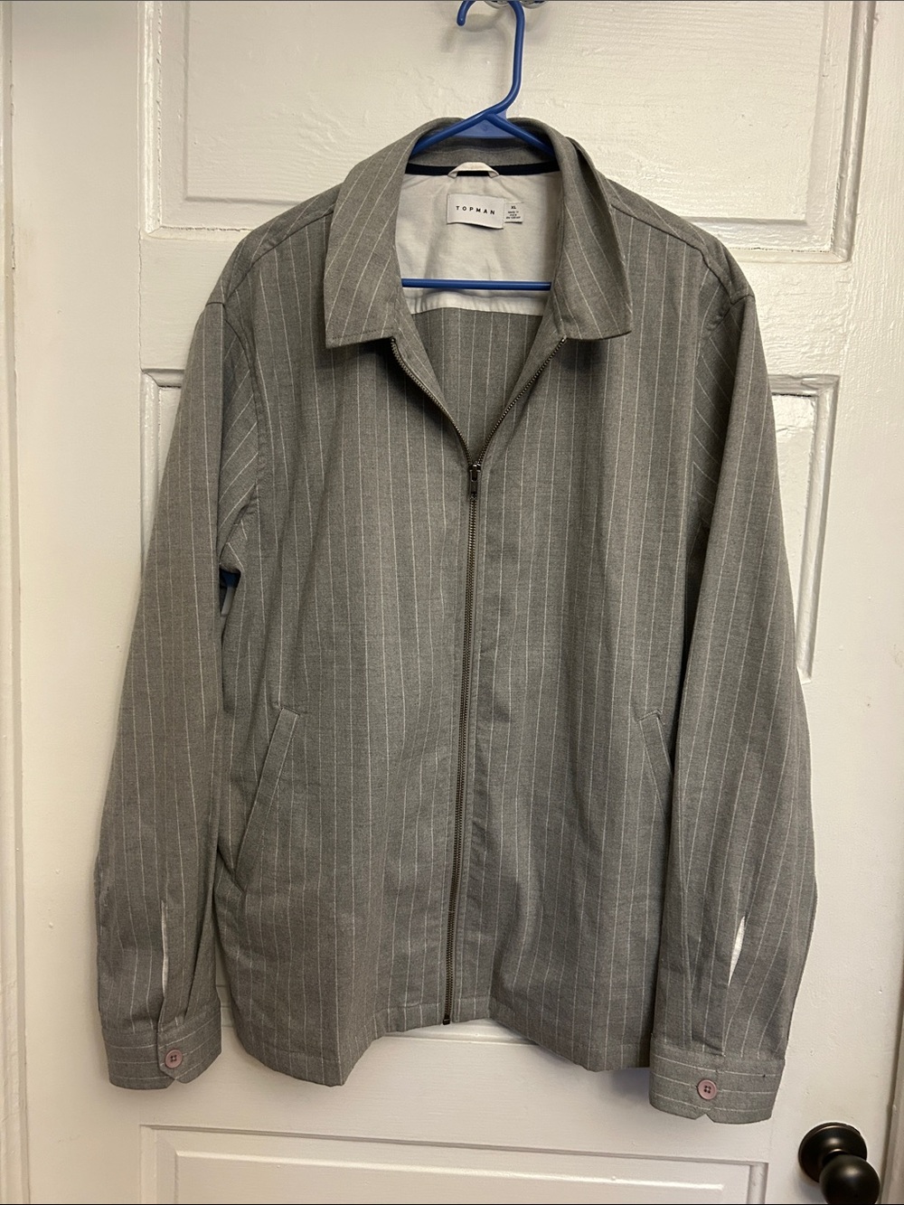 Topman Gray Pinstripe Lightweight Zip Shirt-Jacket